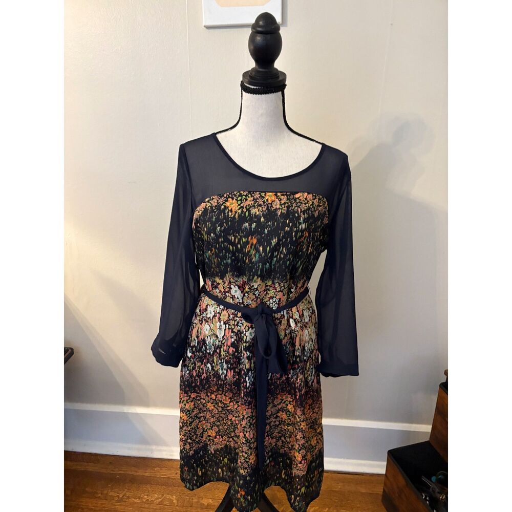 Maeve by Anthropologie Floral Sheer Sleeve Tie Waist Dress – Women's Medium
